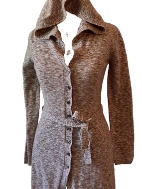 Women’s Halogen Heathered Wool Belted Long Cardigan Sweater Womens Med Knit